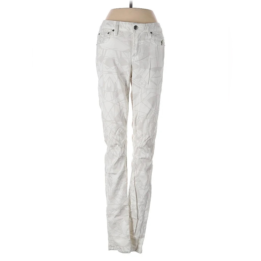 Helmut Lang Womens Stretch Straight Leg Pant White Gray Geometric Print Size 24